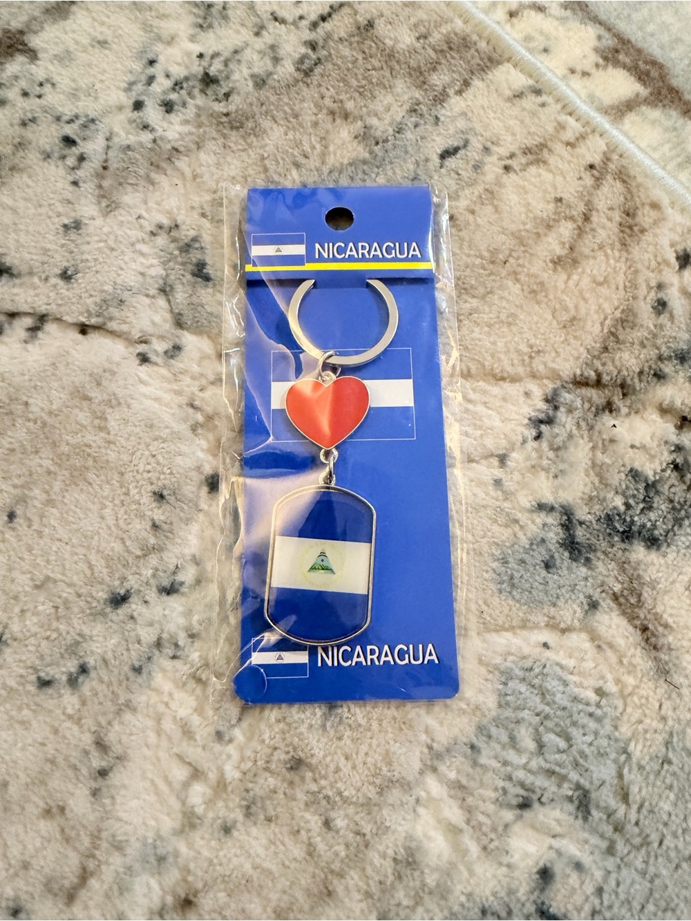 Nicaragua Flag Keychain with Red Heart